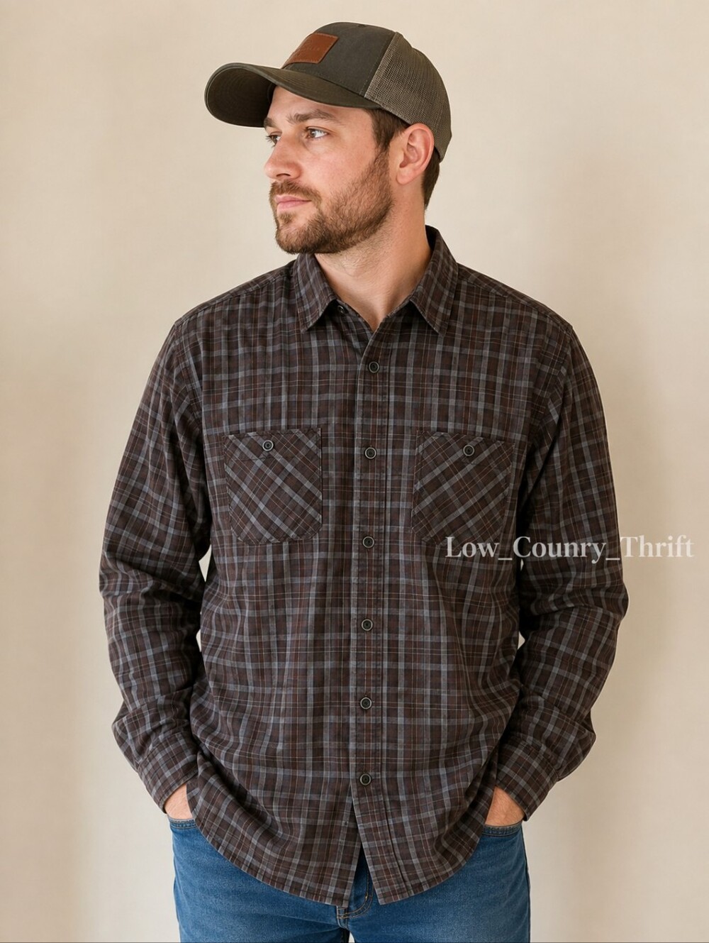 Weatherproof Men's M Brown Gray Plaid Long Sleeve Workwear Outdoor Shirt